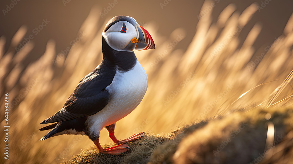 A Puffin, Heimaey coast, South Iceland. Generative Ai