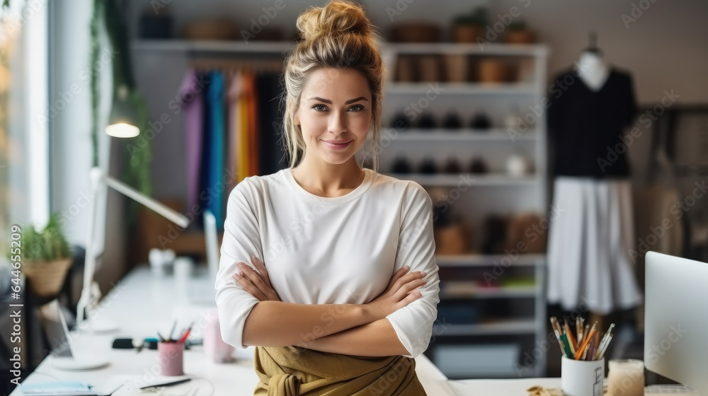 Clothing designer woman working in her small business office