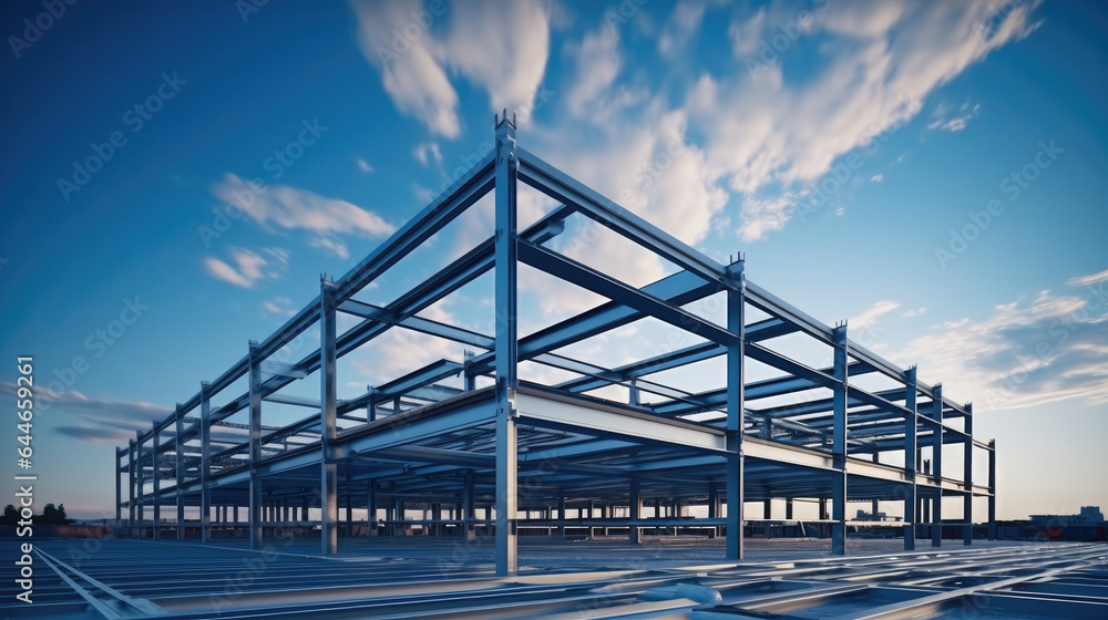 Structure of steel for building under construction, industry factory concept.