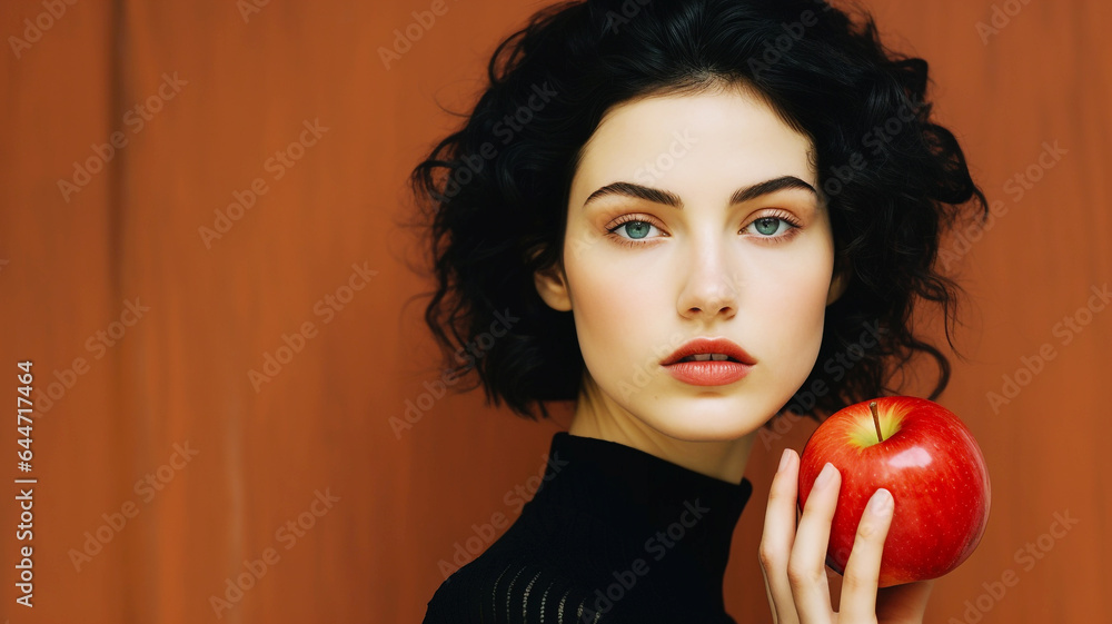 Beautiful young model with red apples