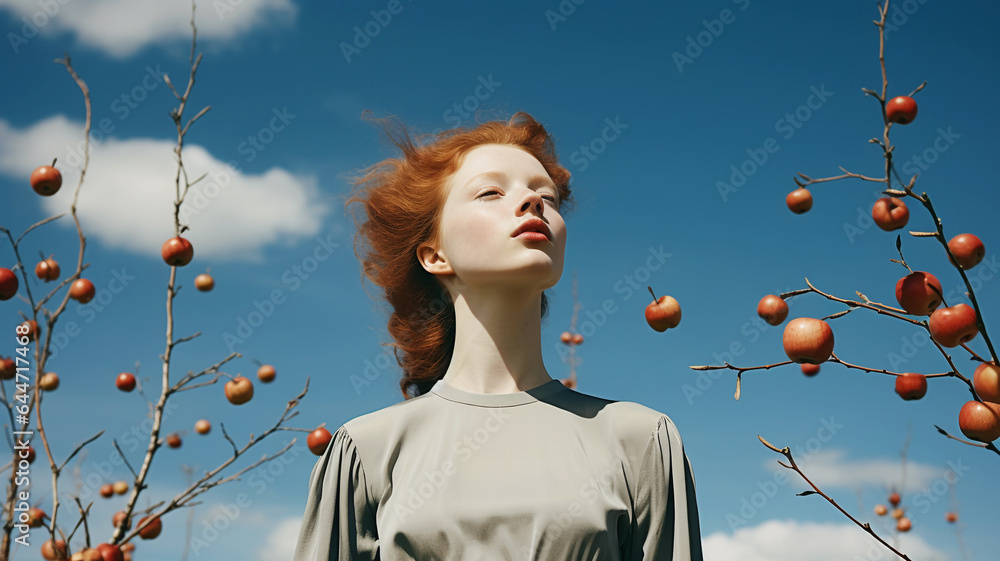 Beautiful young model with red apples