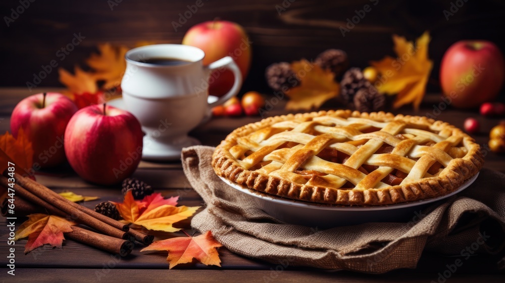 Autumn background with apple pie