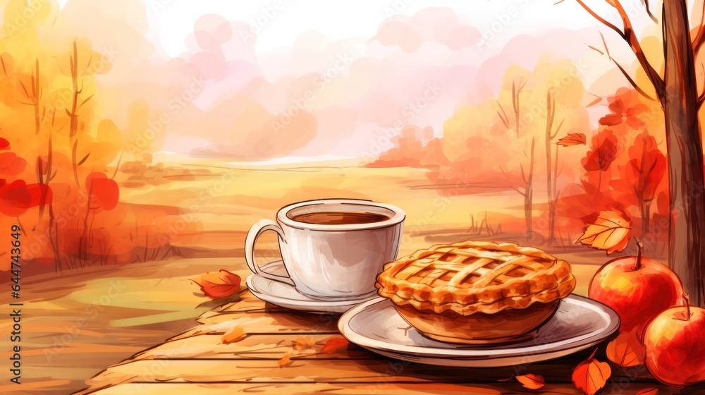 Autumn background with apple pie