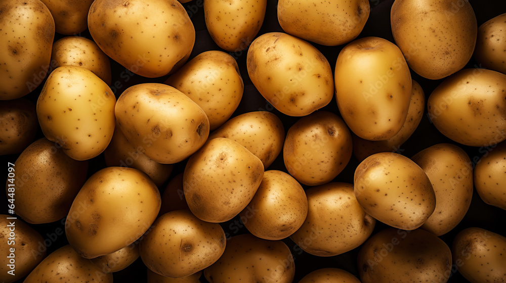 Fresh potatoes with water drops background. Vegetables backdrop. Generative AI