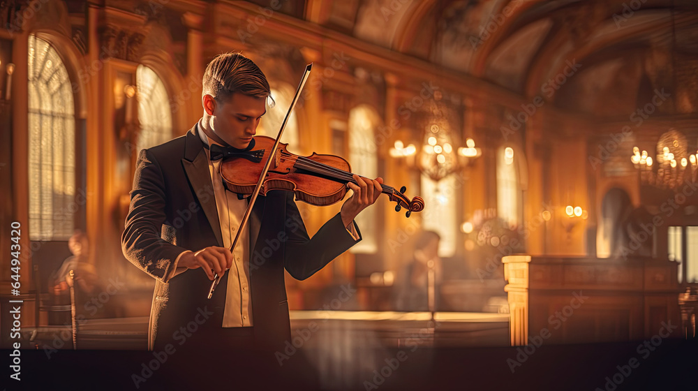 A musician playing violin in public. Musical concept. Generative Ai