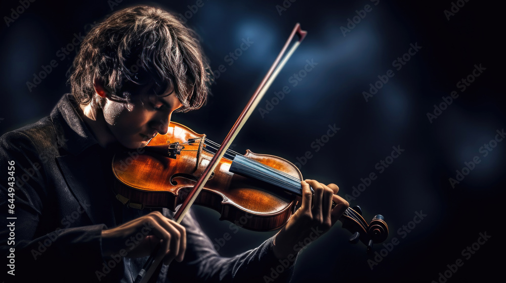 Violin player on black background, Musical concept. Generative Ai