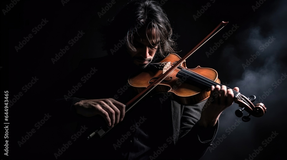 Violin player on black background, Musical concept. Generative Ai