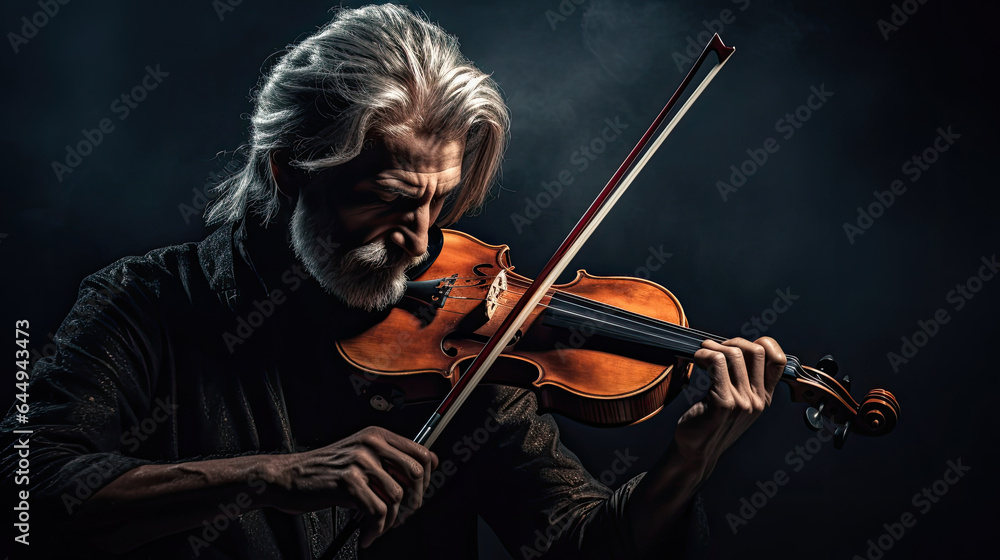 Violin player on black background, Musical concept. Generative Ai