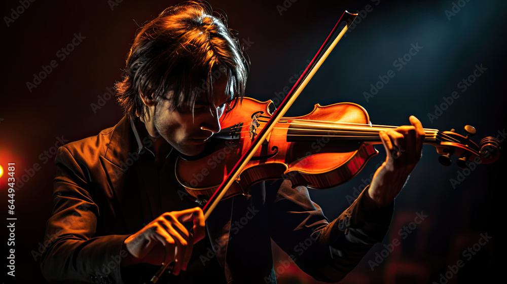 Violin player on black background, Musical concept. Generative Ai