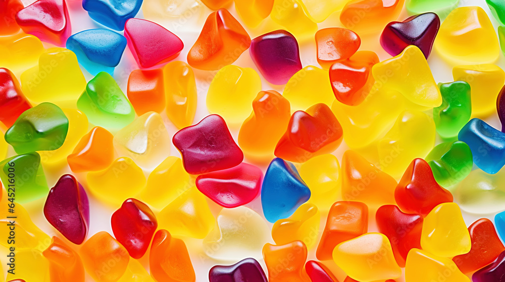 Gummy Jelly Bears Candies background. Sweet tasty backdrop. Generative AI