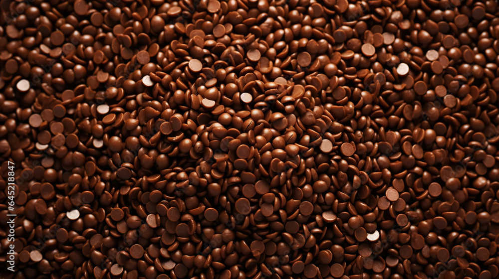 Chocolate sprinkles background. Sweet cocoa flakes. Generative AI