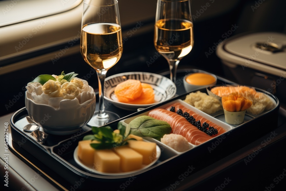 High-end luxury food, Caviar in the first class of the plane.