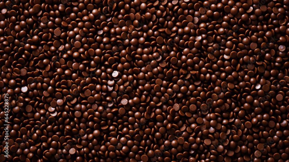 Chocolate sprinkles background. Sweet cocoa flakes. Generative AI