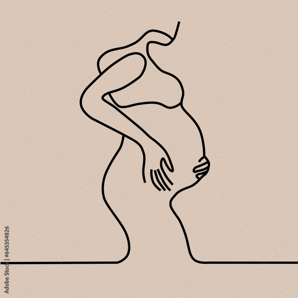 vector drawing, the contour of a pregnant woman, a simple stylized drawing on the theme of motherhoo