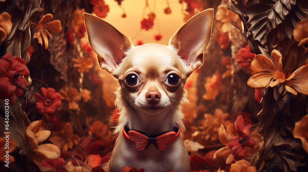 Fantasy Chihuahua in a beautiful autumn garden