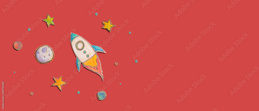 Space exploration theme with rocket and star drawings