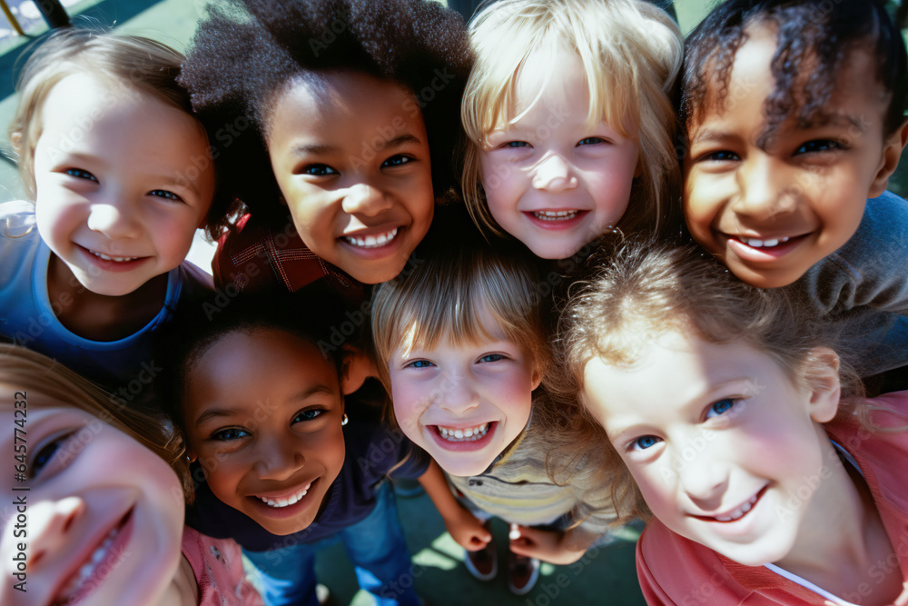 Children have fun together. A group of diverse children play together and laugh