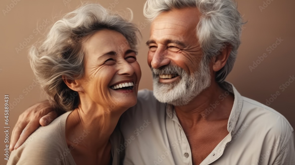 Portrait of happy smiling senior couple at home, Elderly love and friendship.