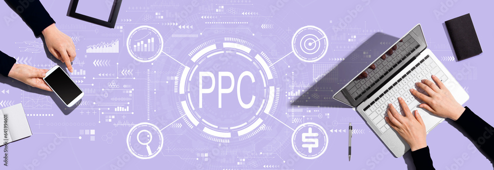 PPC - Pay per click concept with two people working together