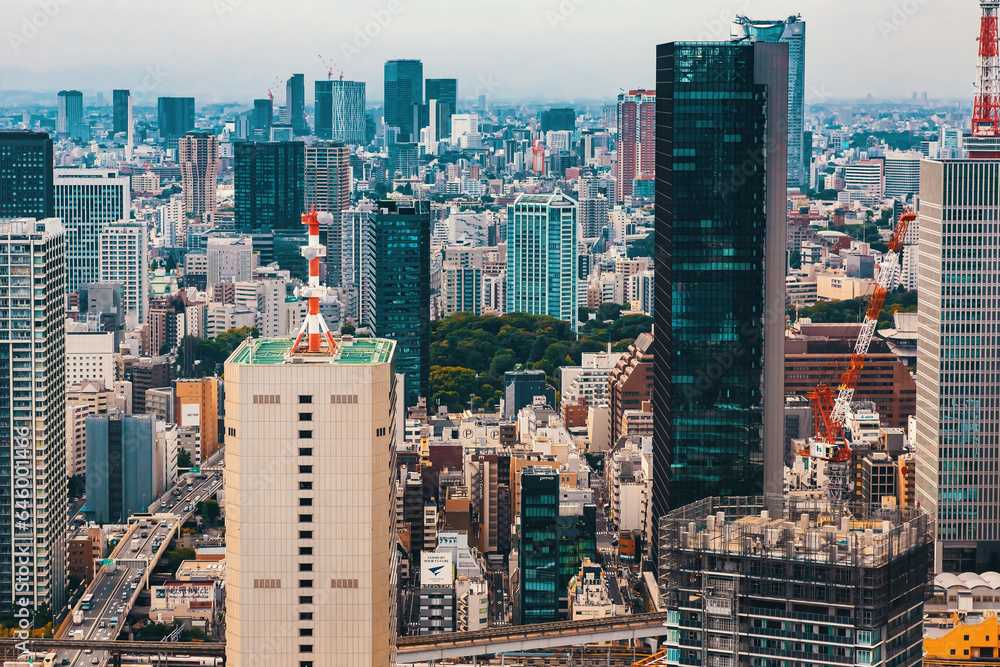 Aerial view of Minato City, Tokyo, Japan