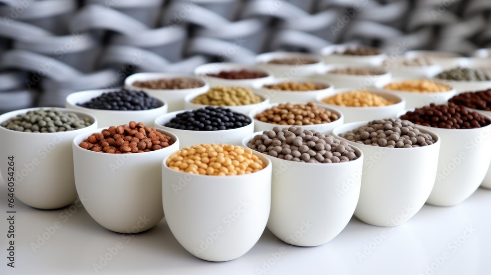 Different kinds of food bowls filled with various types of food