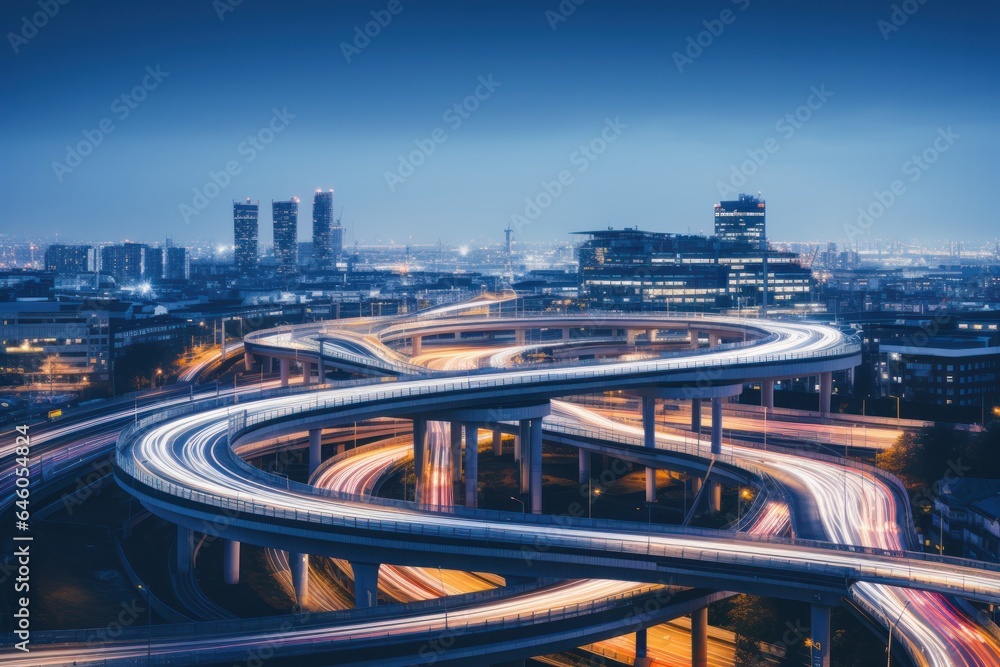 A street at night with vehicles and highways