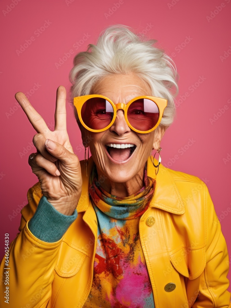 Older woman on vivid background