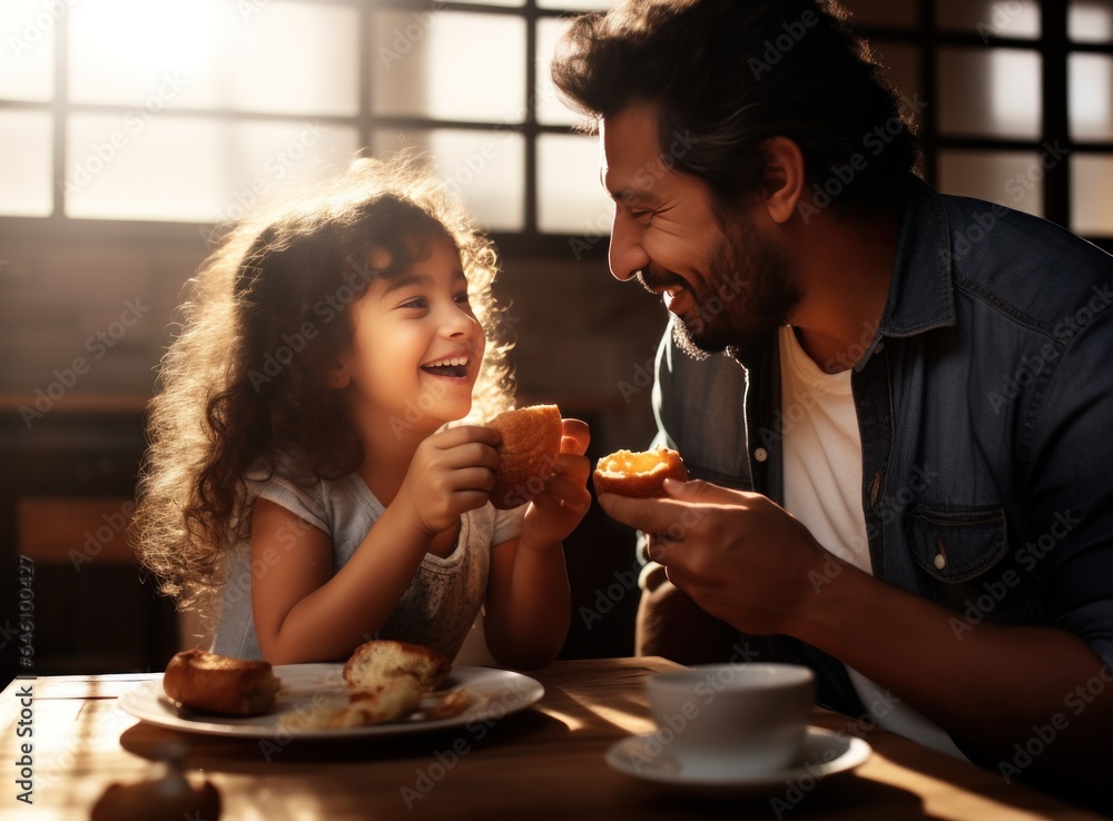 Father eating with his daughter