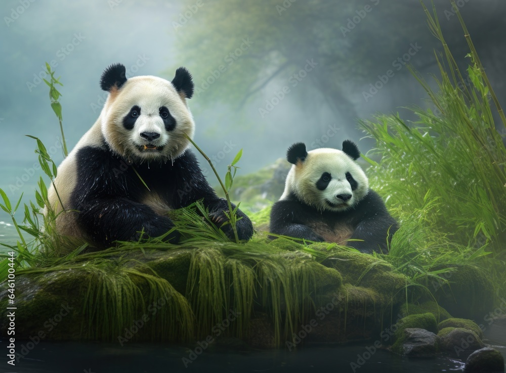 Cute panda on natural background