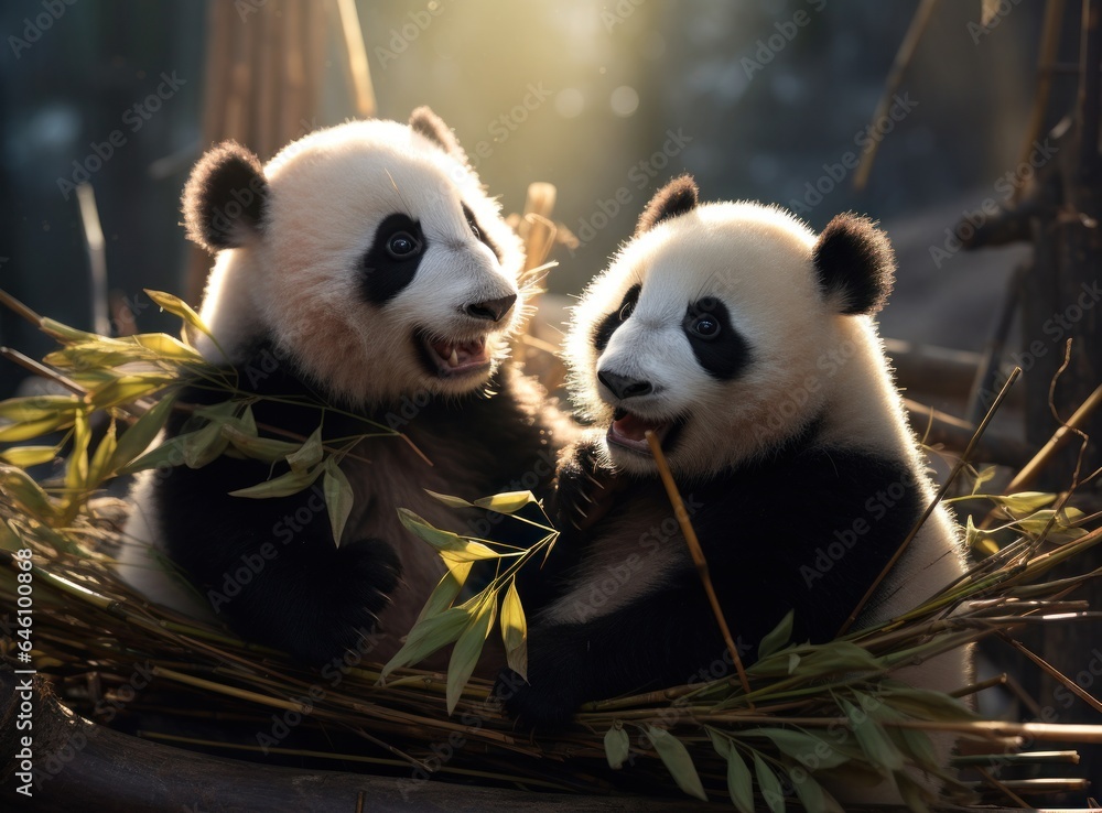 Cute panda on natural background