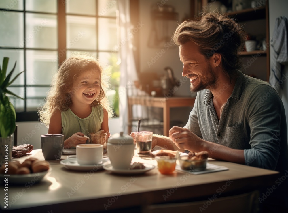 Father eating with his daughter