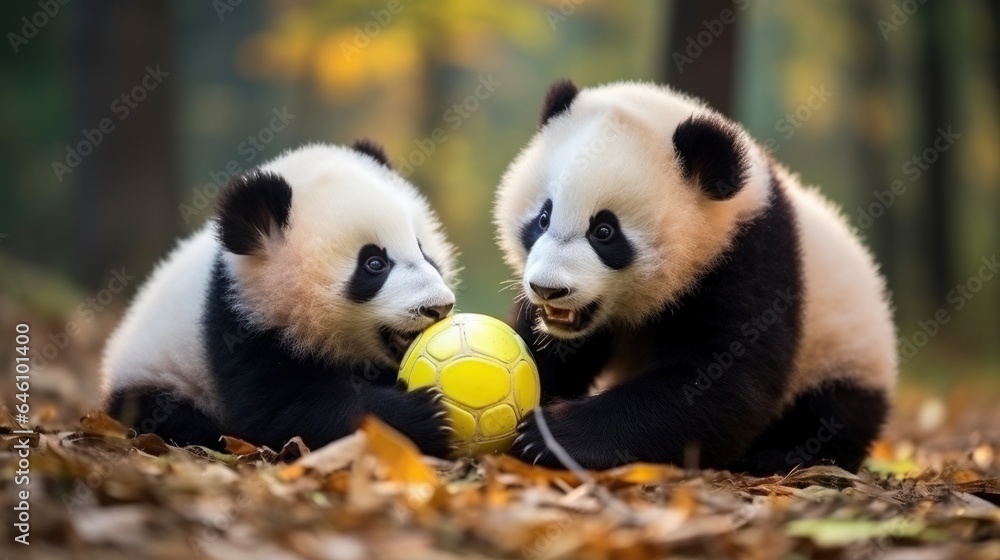 Cute panda on natural background