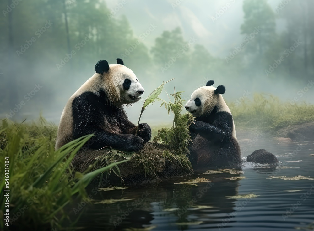 Cute panda on natural background