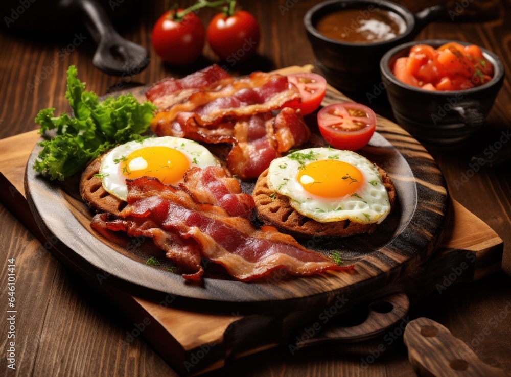 English breakfast with fried eggs and bacon