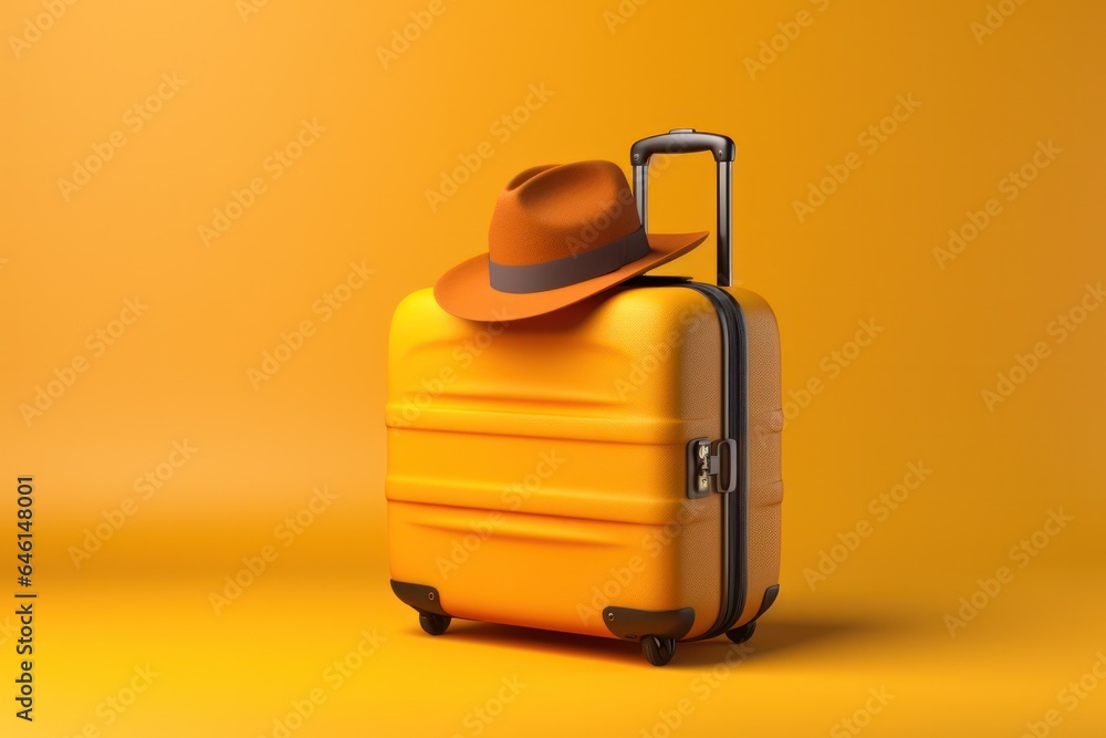 Yellow suitcase and a hat