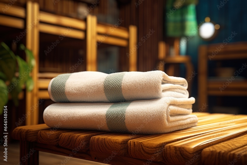 Towel on a wooden bench at the laundry room