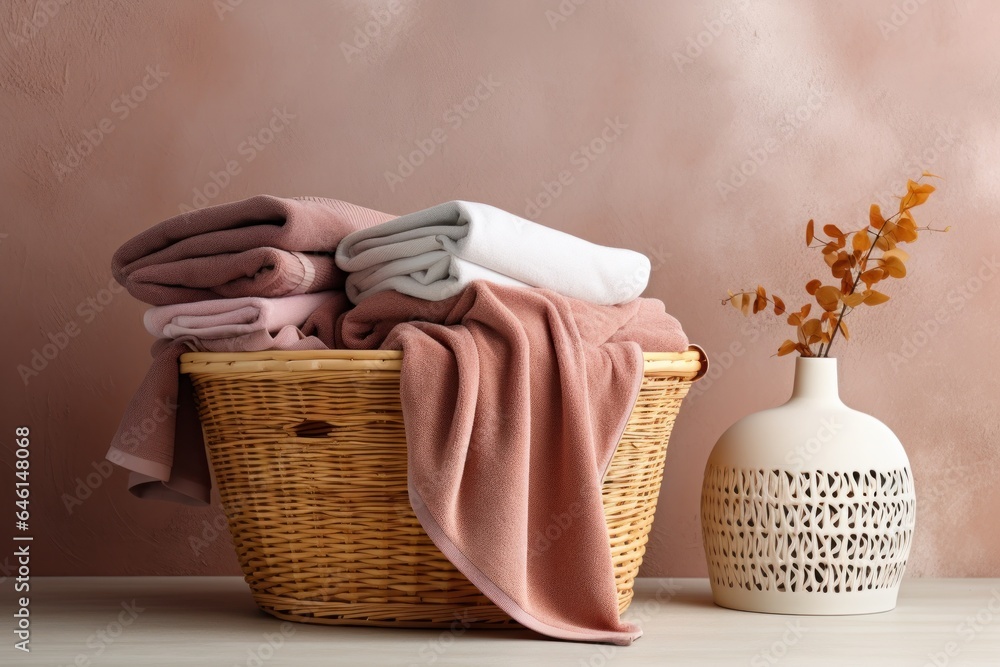 Washing machine and towels in a basket