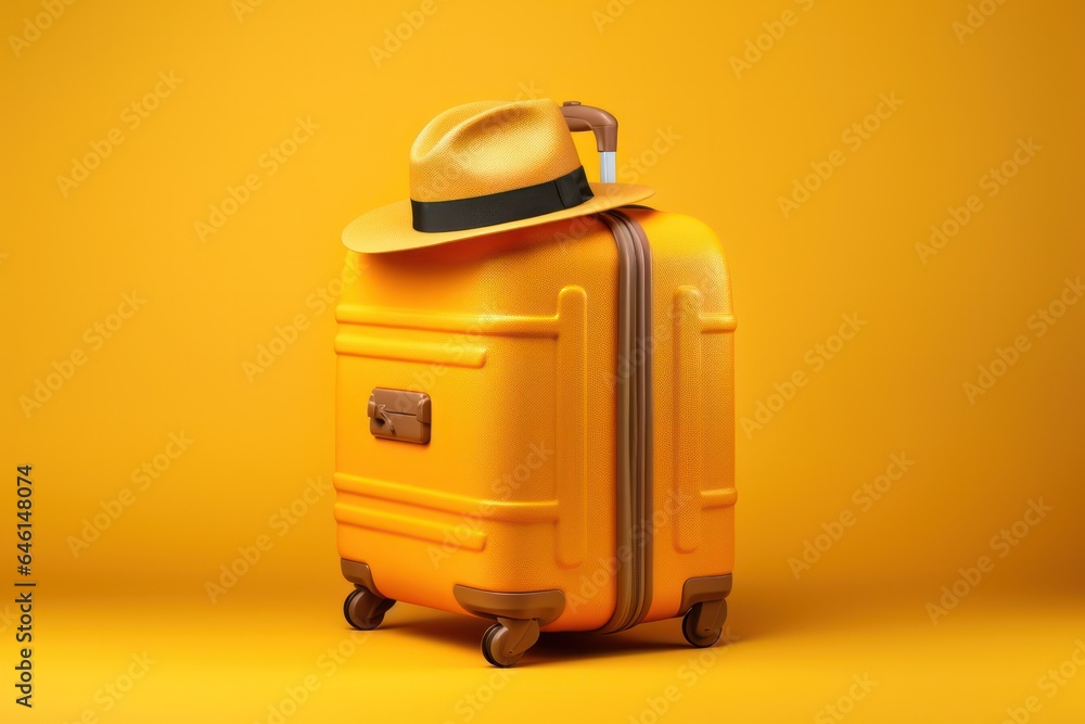 Yellow suitcase and a hat