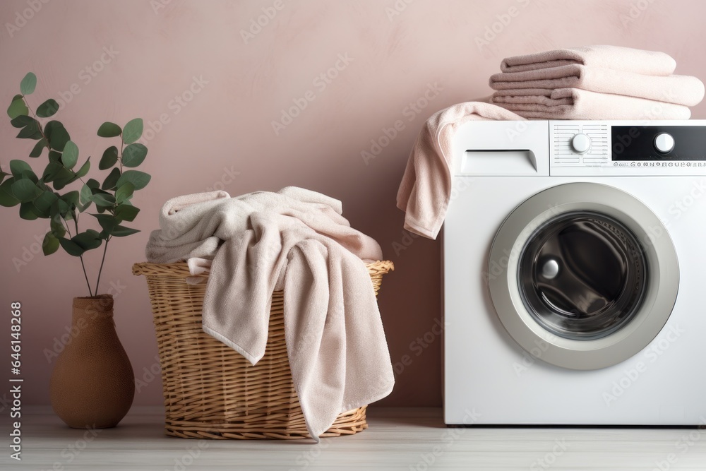 Washing machine and towels in a basket