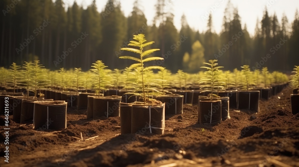 Plant nursery with drip irrigation, Growing new trees.