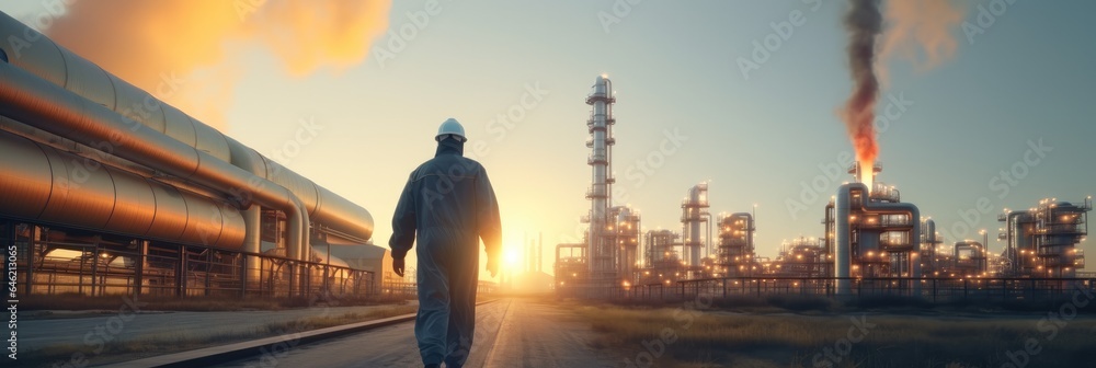 Workers working at oil refinery.