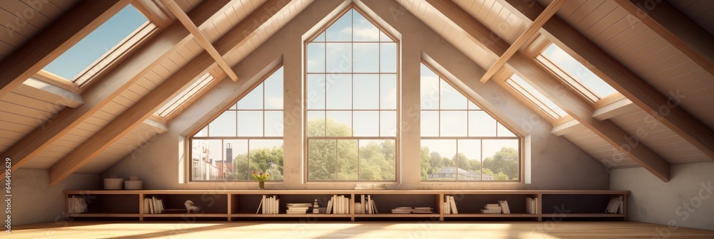 Attic inside a building portrayed in modern house.