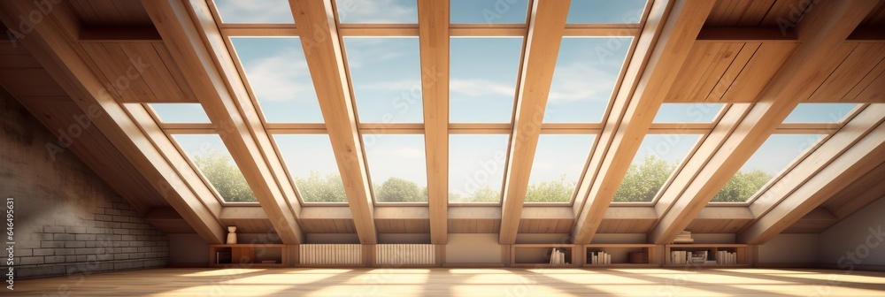 Attic inside a building portrayed in modern house.