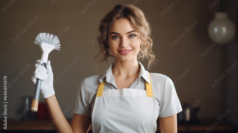 Young housewife ready to clean of housework.