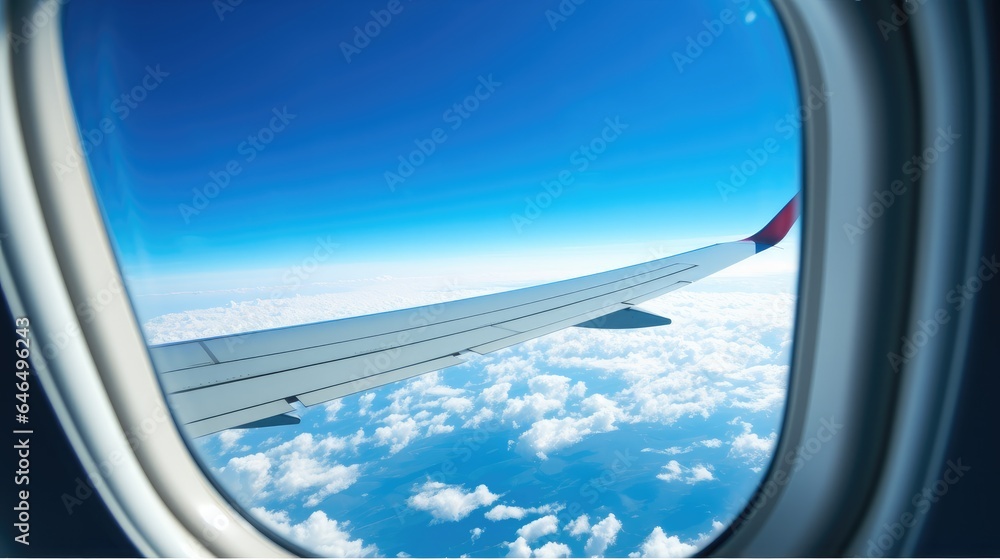 Clouds and sky as seen through window of an aircraft.