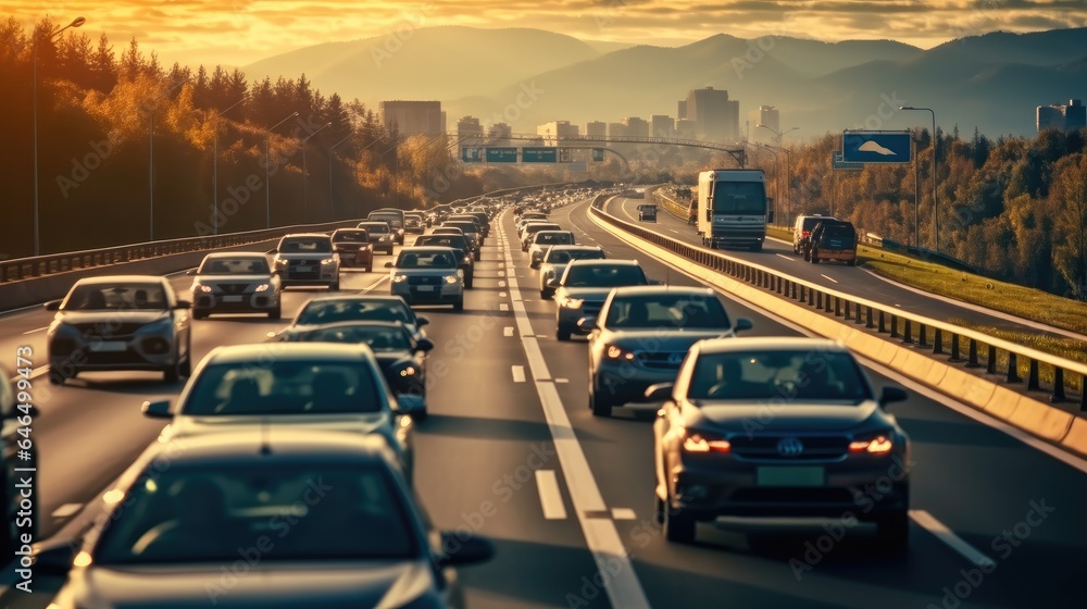 Traffic jam on expressway, Automotive society.