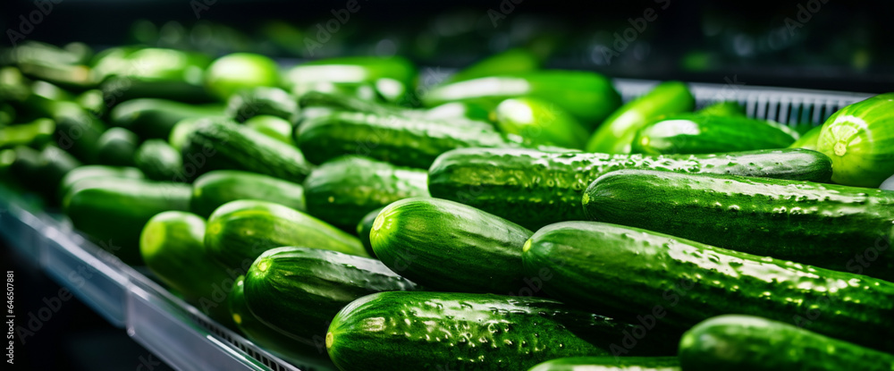 Fresh organic vegetables on a shelf in a supermarket, Shopping tomatoes, pepper peppers, cucumbers i