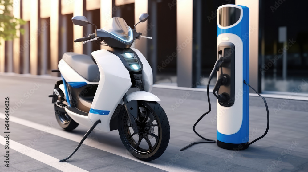 Station for electric motorcycles on city streets with energy battery charging, High-speed EV chargin