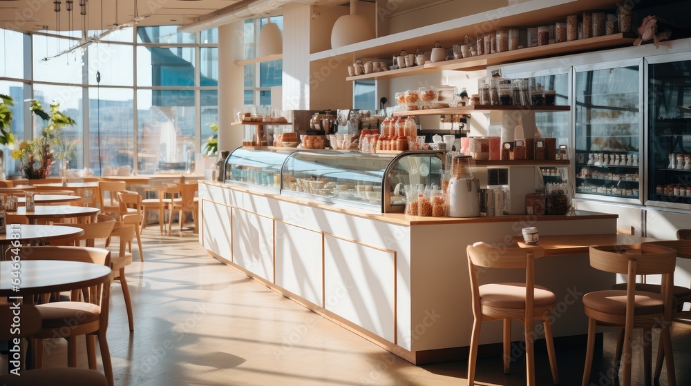 Modern bright cafe interior.