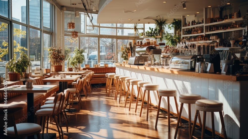 Modern bright cafe interior.